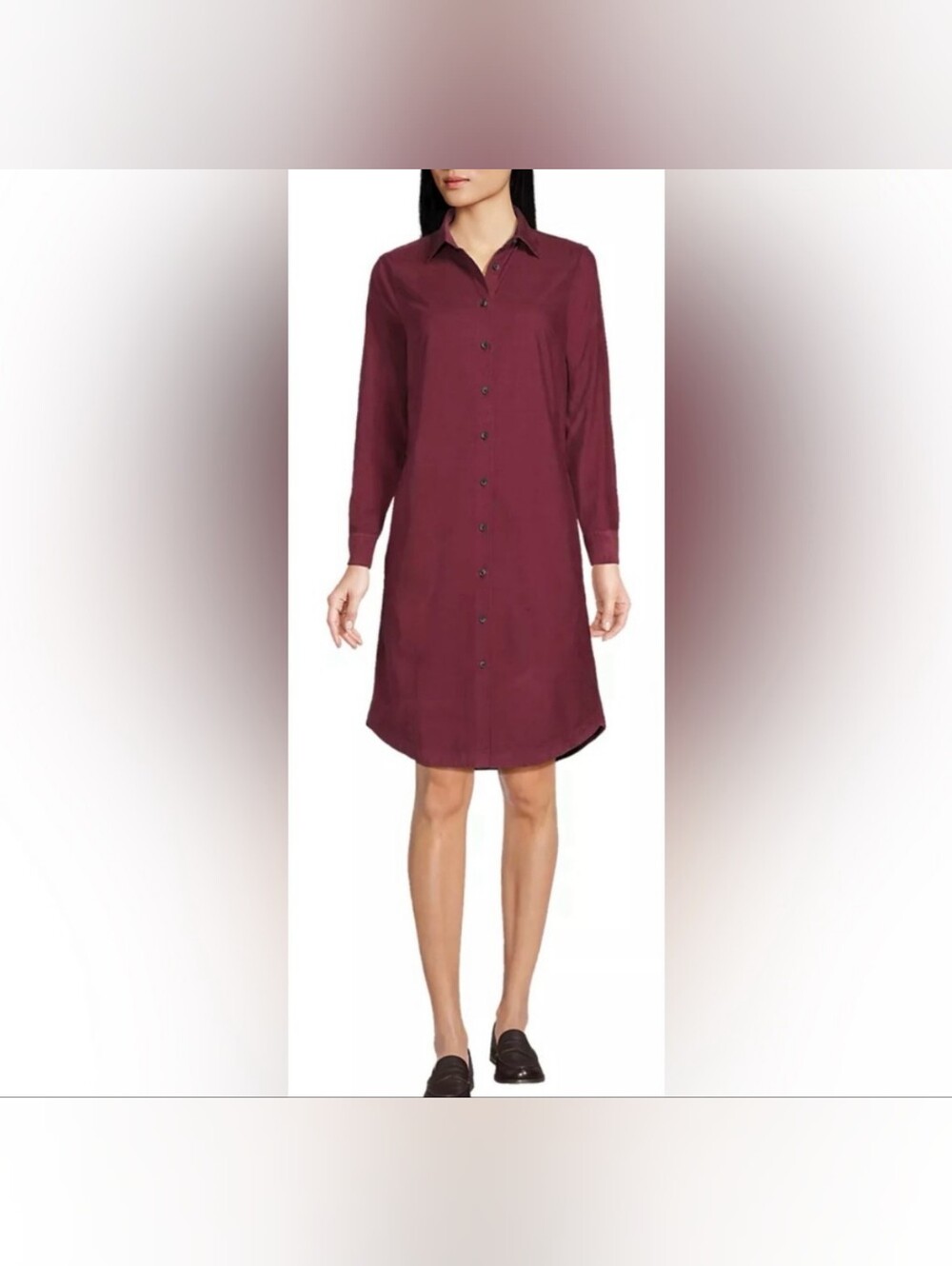 Lands' End Maroon Long Sleeve Button Down Pinwale Corduroy Shirt Dress